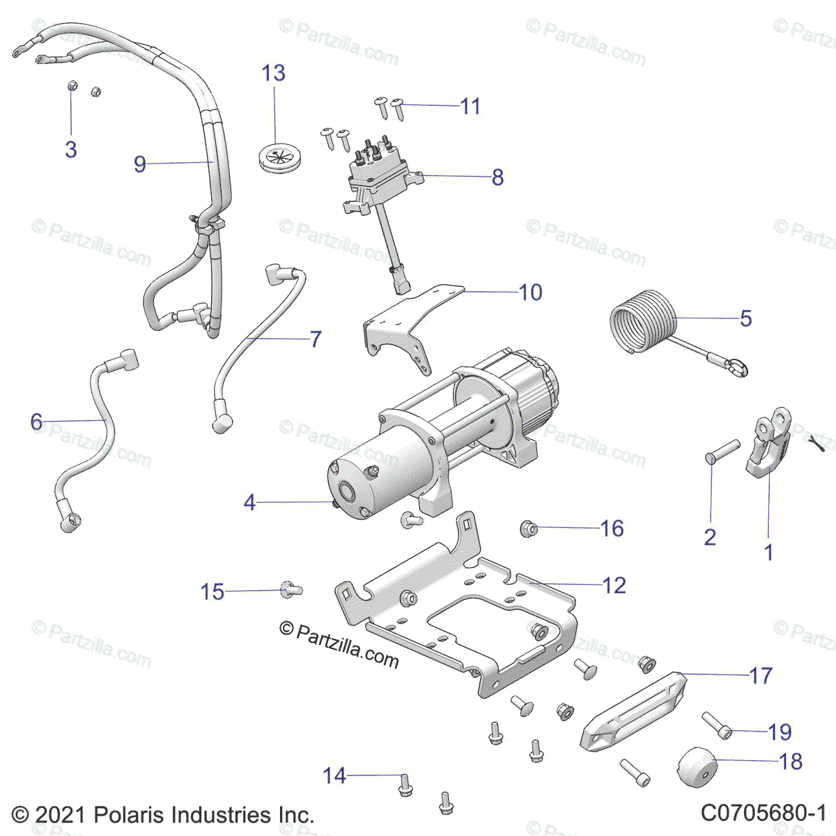 Polaris Side by Side 2023 OEM Parts Diagram for CHASSIS, WINCH 