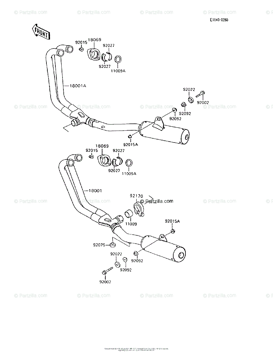 Kawasaki Motorcycle 1996 OEM Parts Diagram for Muffler(s 