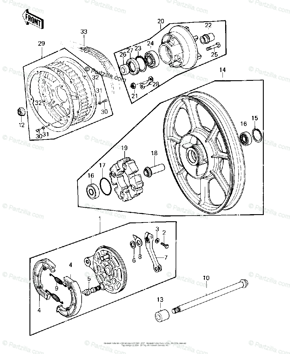 Kawasaki Motorcycle 1981 OEM Parts Diagram for REAR WHEEL/HUB 
