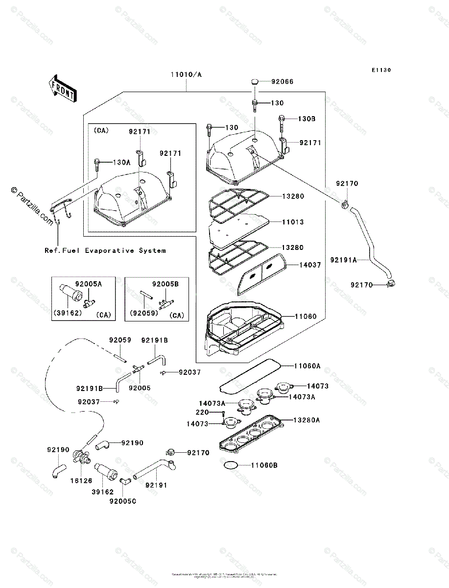 Kawasaki Motorcycle 2001 OEM Parts Diagram for Air Cleaner 