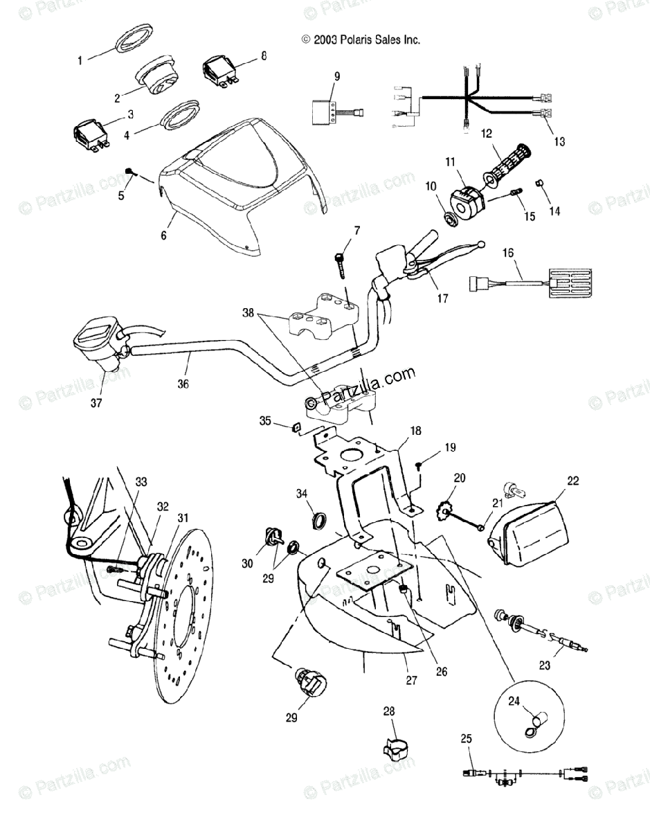 Polaris ATV 2004 OEM Parts Diagram for Handlebar & Headlight Pod ...
