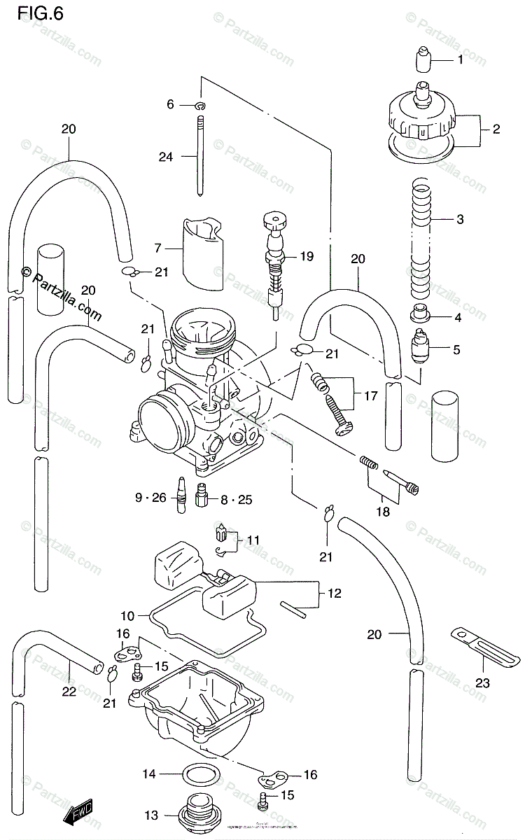 Suzuki Motorcycle 1998 OEM Parts Diagram for CARBURETOR (MODEL T/V
