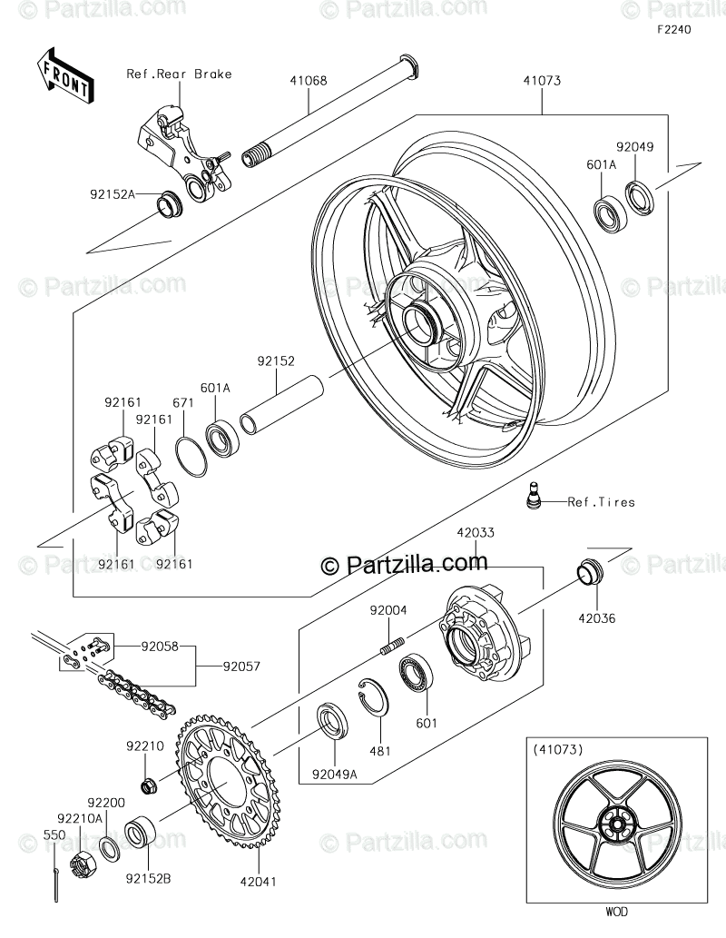 Kawasaki Motorcycle 2019 OEM Parts Diagram for Rear Wheel / Chain 