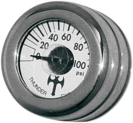 2AN4-EDDIE-TROTT-TC-001 Mini Oil Pressure Gauge and Cover - Polished - White Face - 3/16" W x 9/16" D