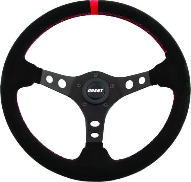 59FU-GRANT-INTER-695 694 Suede Series Steering Wheel - Black/Red