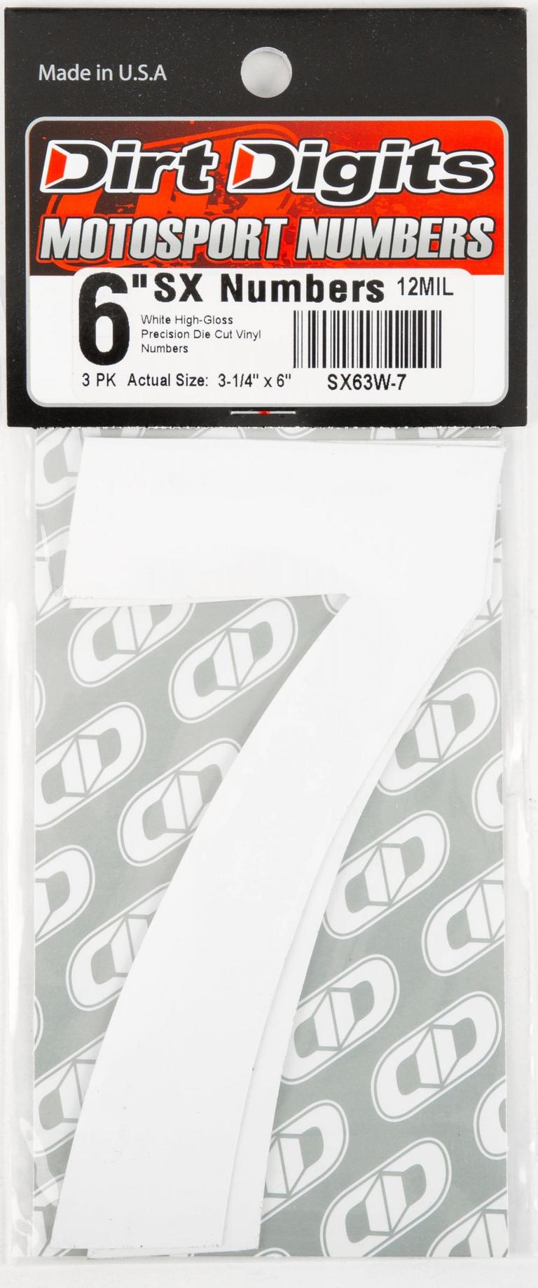 8AG6-DIRT-DIGITS-SX63W-7 Super X Competition Stick-On 6in. White Number - 7