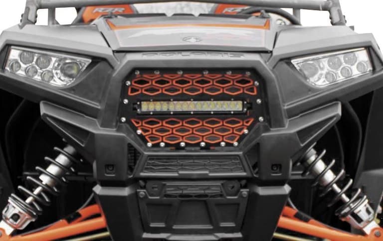 47IA-MODQUAD-RZR-FGLS-1K-OR Front Grill with 10in. Light Bar - Black/Orange