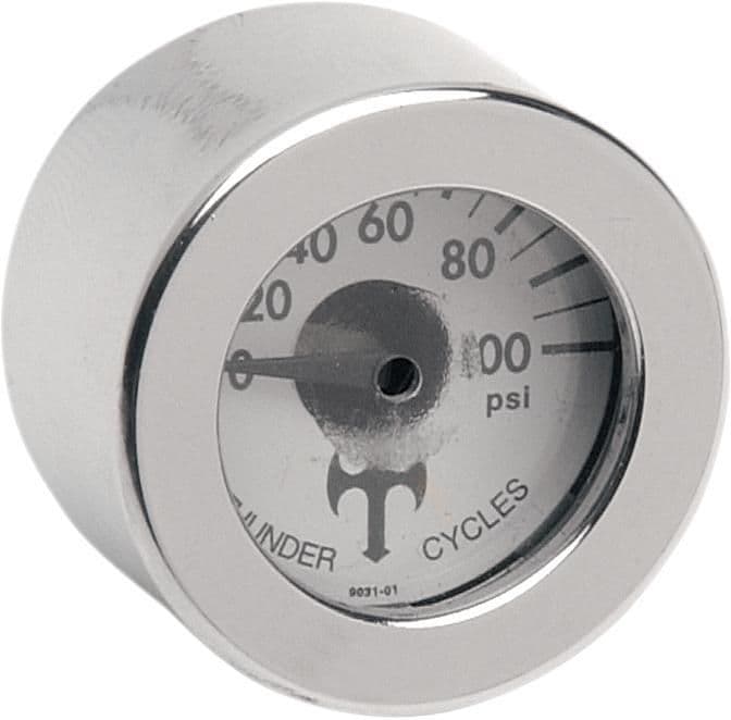 2AN4-EDDIE-TROTT-TC-001 Mini Oil Pressure Gauge and Cover - Polished - White Face - 3/16" W x 9/16" D
