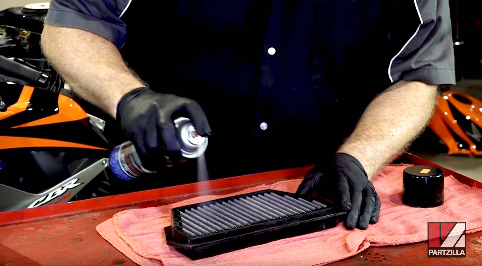 DIY motorcycle maintenance air filter cleaning