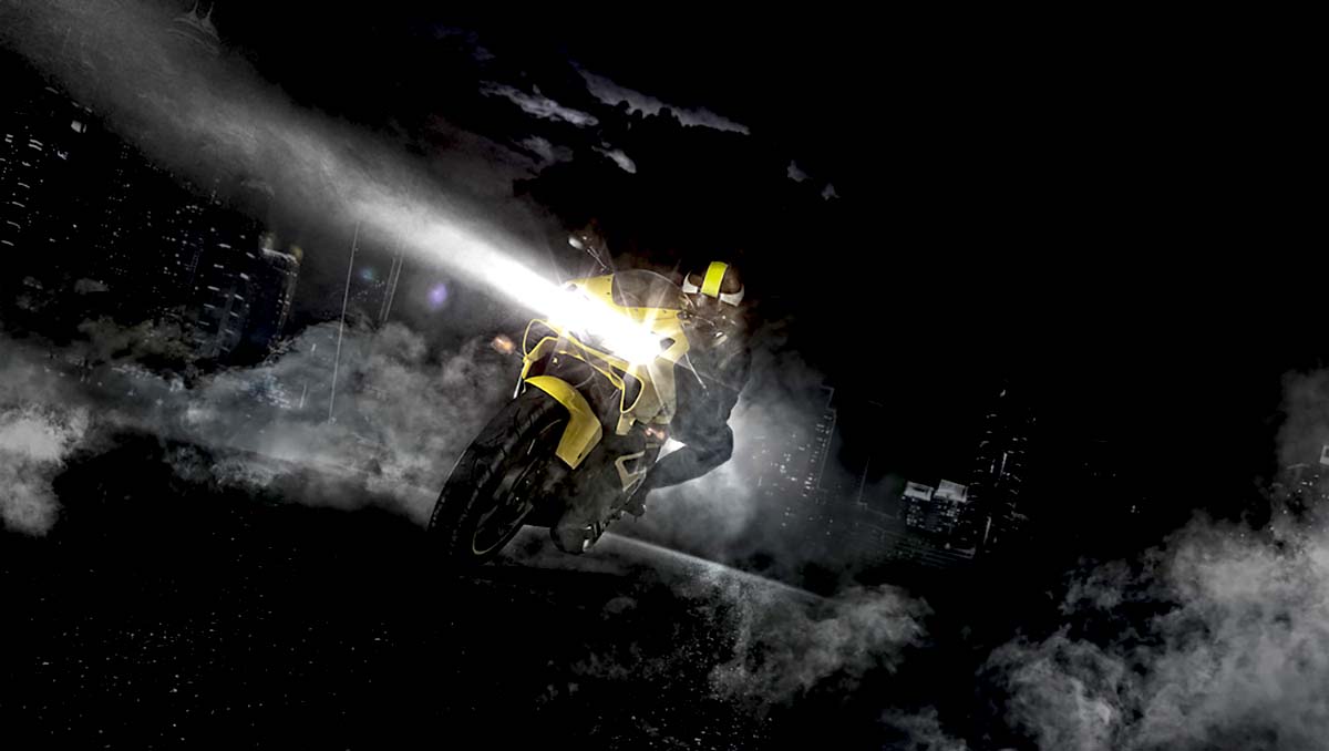 Motorcycle headlights at night