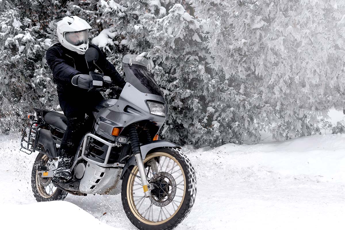 Rding motorcycle in snow