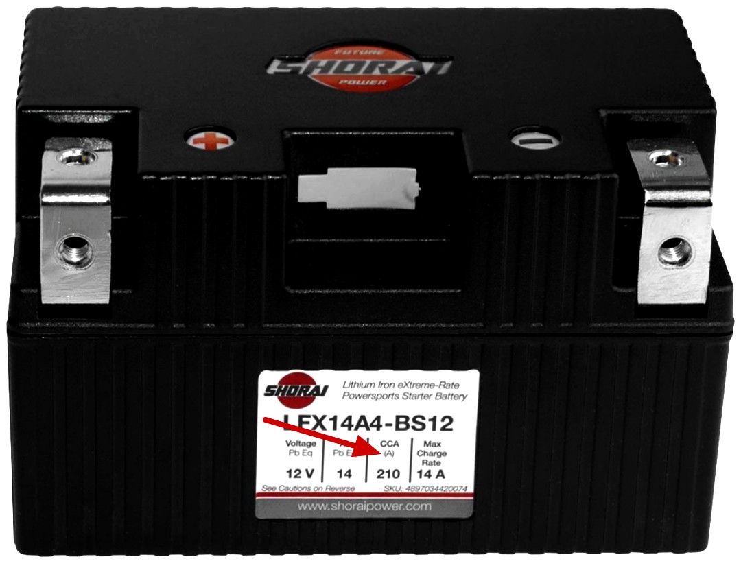Powersports battery cold cranking amps rating