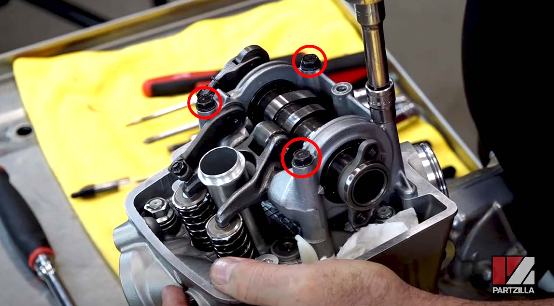 Honda CRF450 engine rebuild cam housing bolts