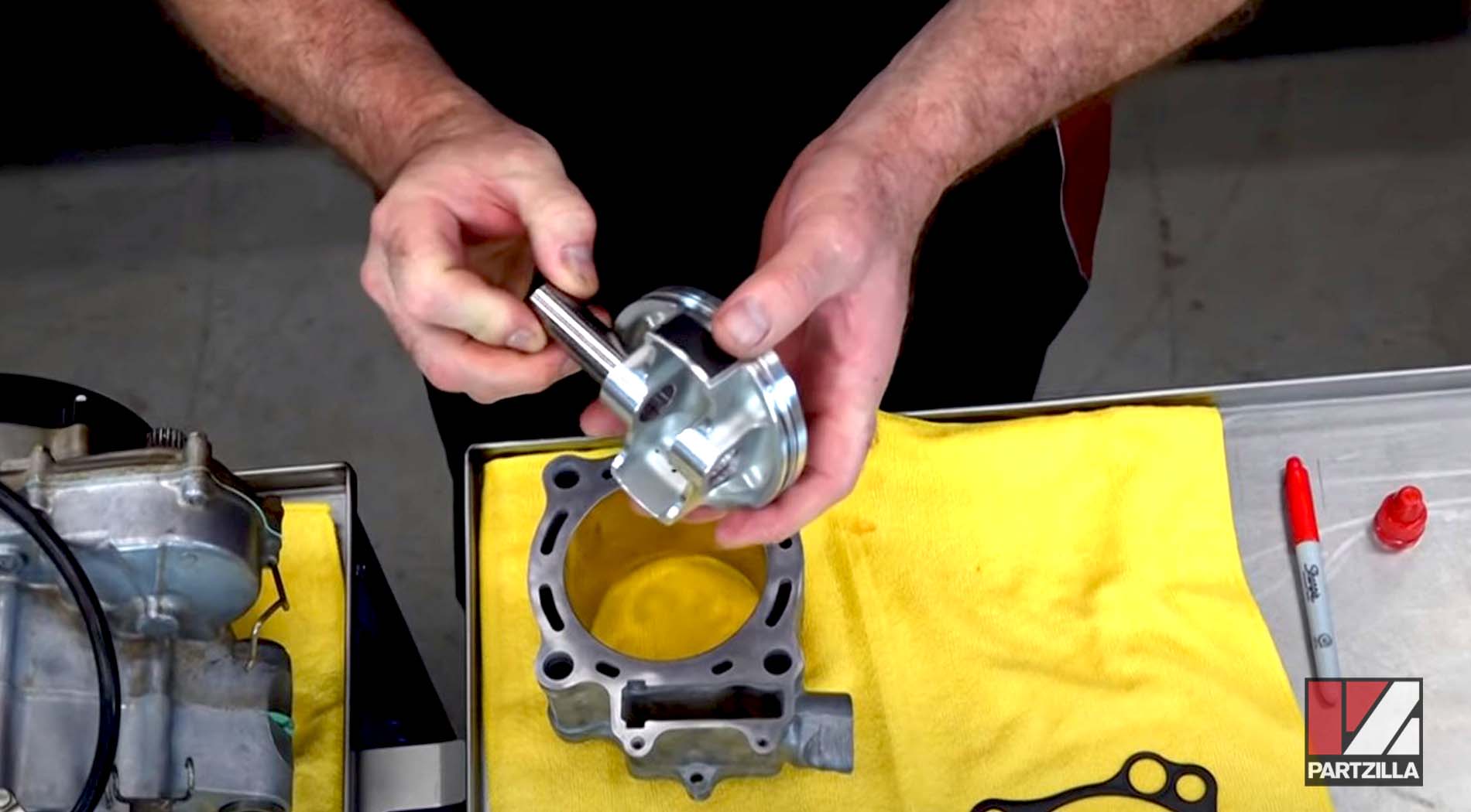 Honda CRF450 engine rebuild piston assembly