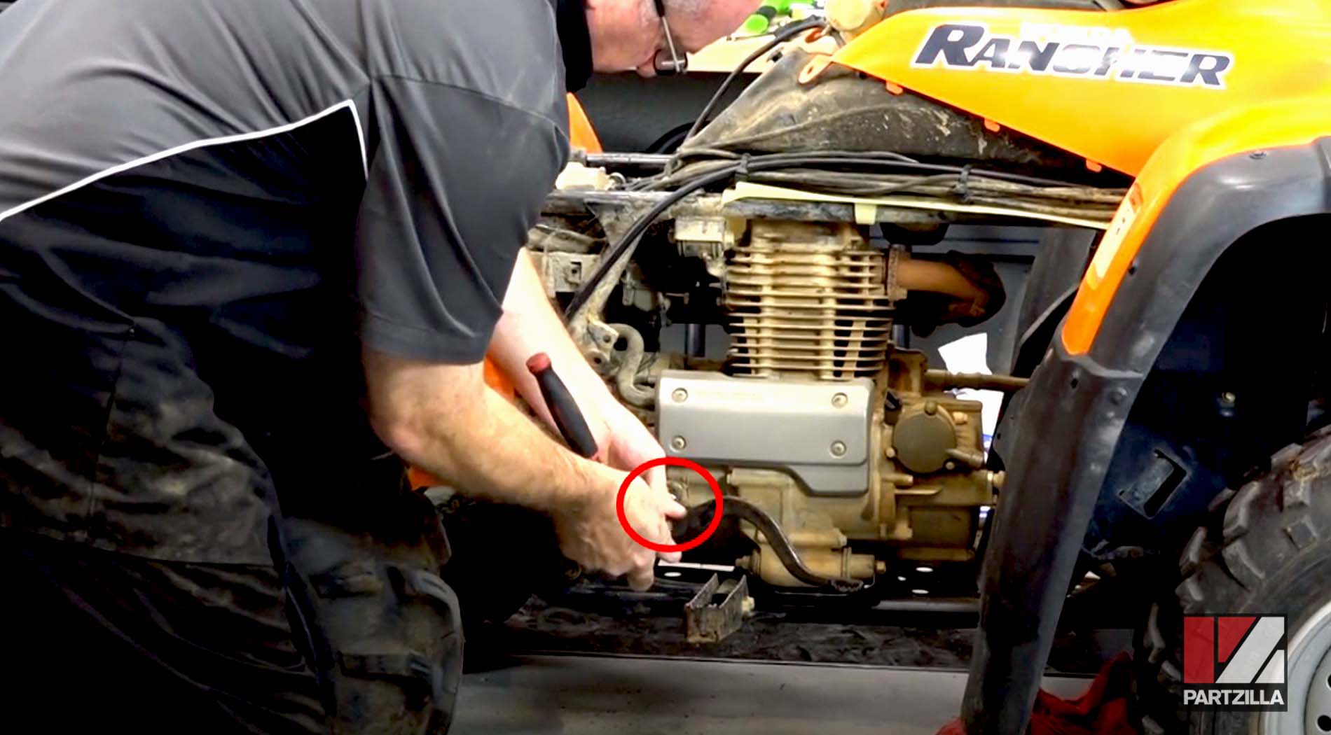 Honda Rancher 350 engine rebuild TDC inspection plug