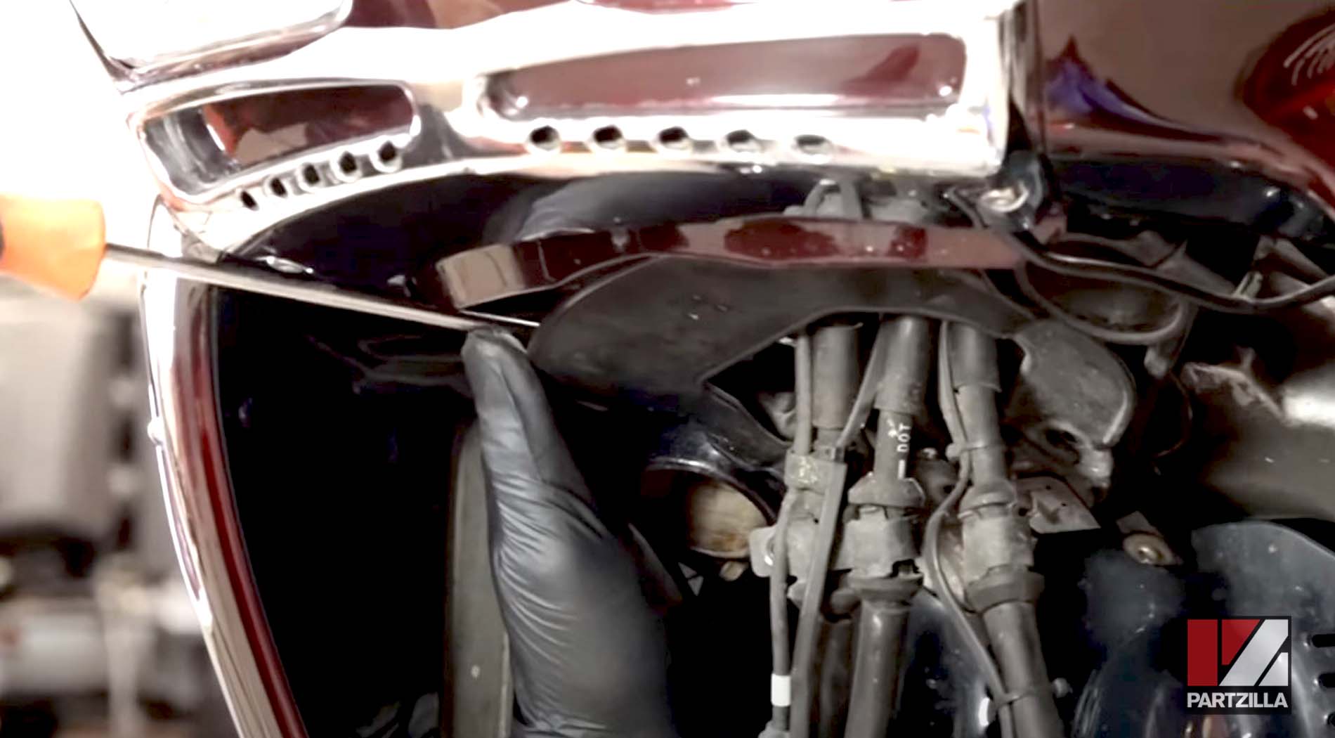 Honda GL1800 motorcycle steering stem bearing change disassembly
