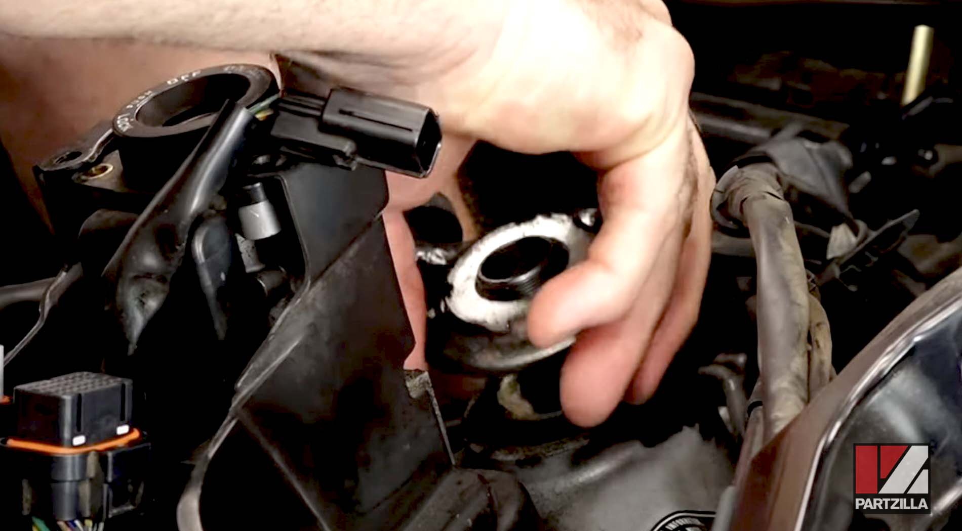 Honda Goldwing motorcycle steering bearing replacement lock nut removal
