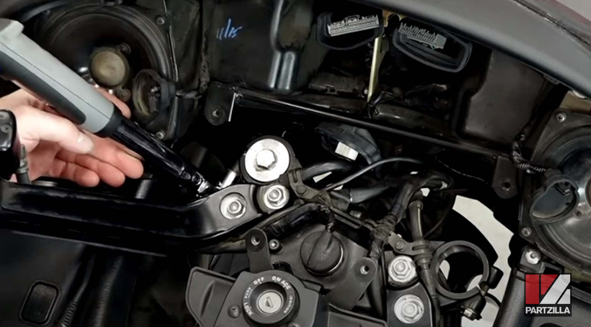 Honda Goldwing GL1800 steering stem bearing change forks reinstallation