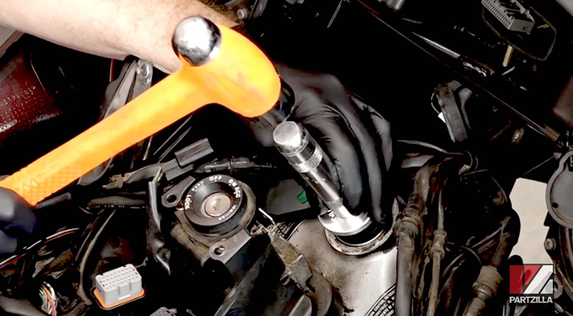 Honda Goldwing steering stem bearing replacement new bearing race installation