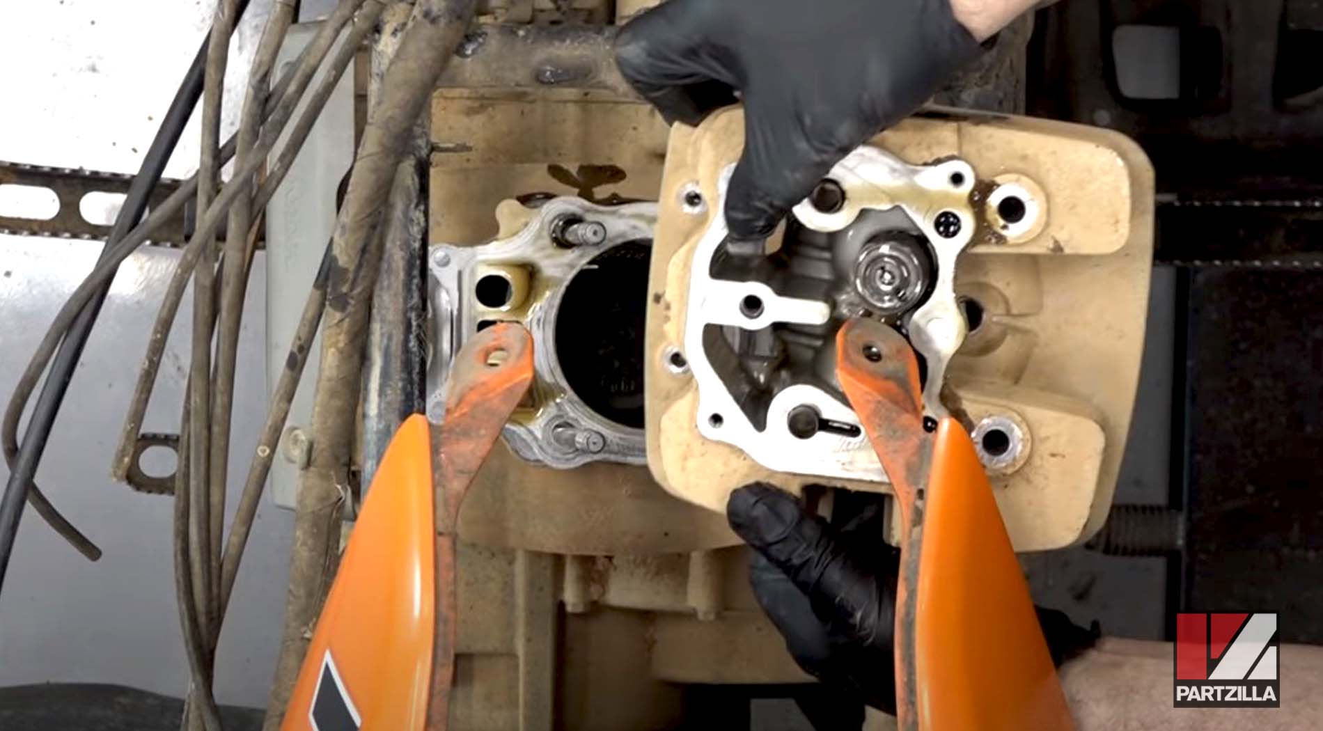 Honda TRX350 top end rebuild cylinder head removal