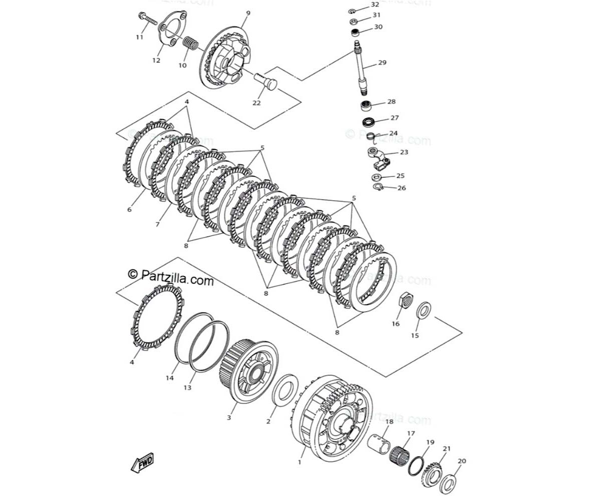 Multi-plate clutch parts diagram 