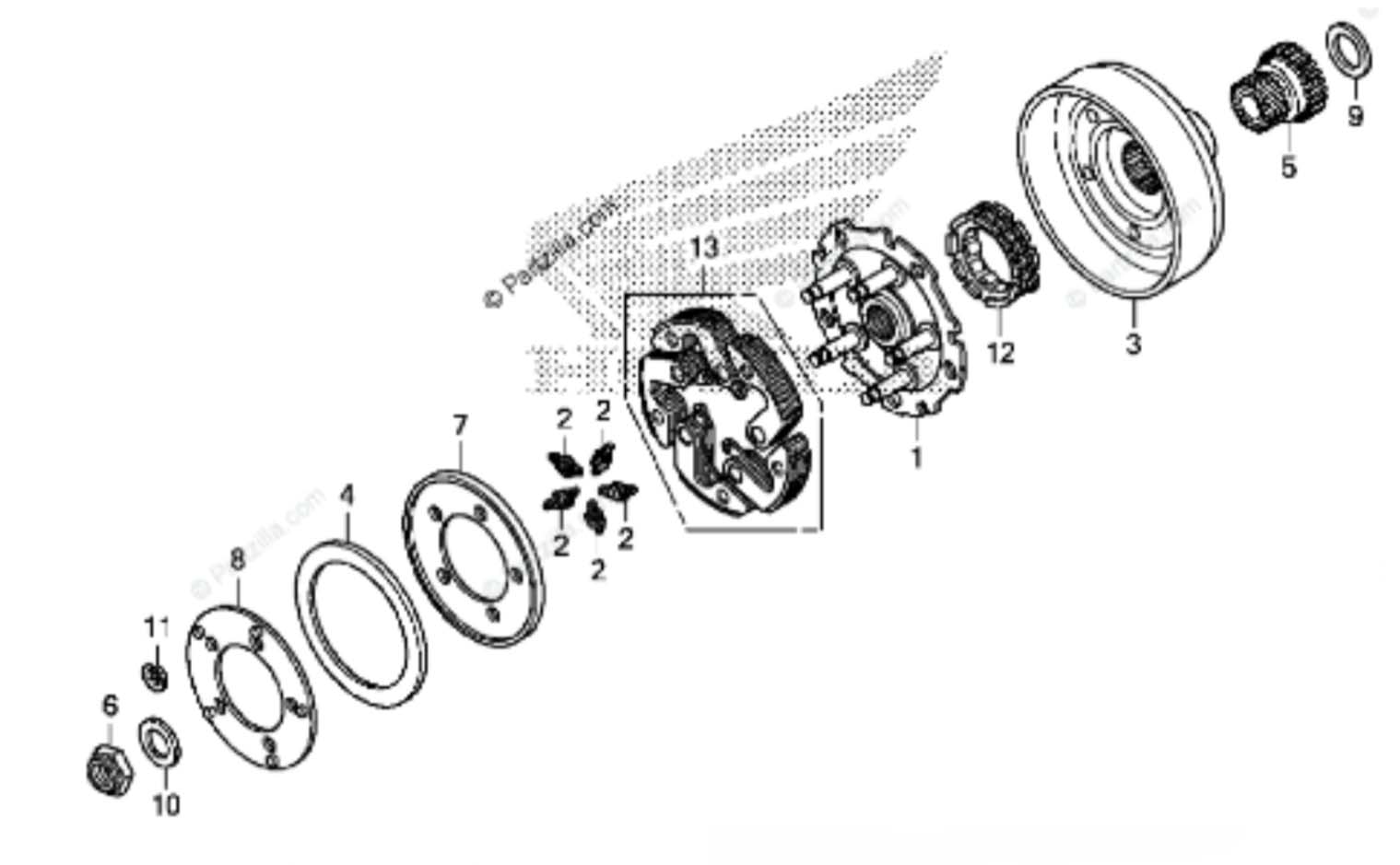Centrifugal clutch parts diagram