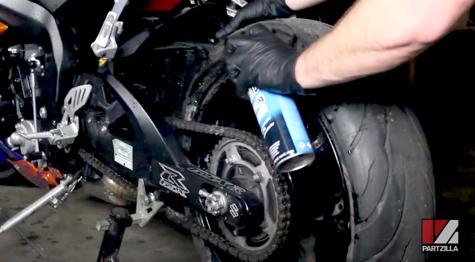 Motorcycle chain lube spray clean
