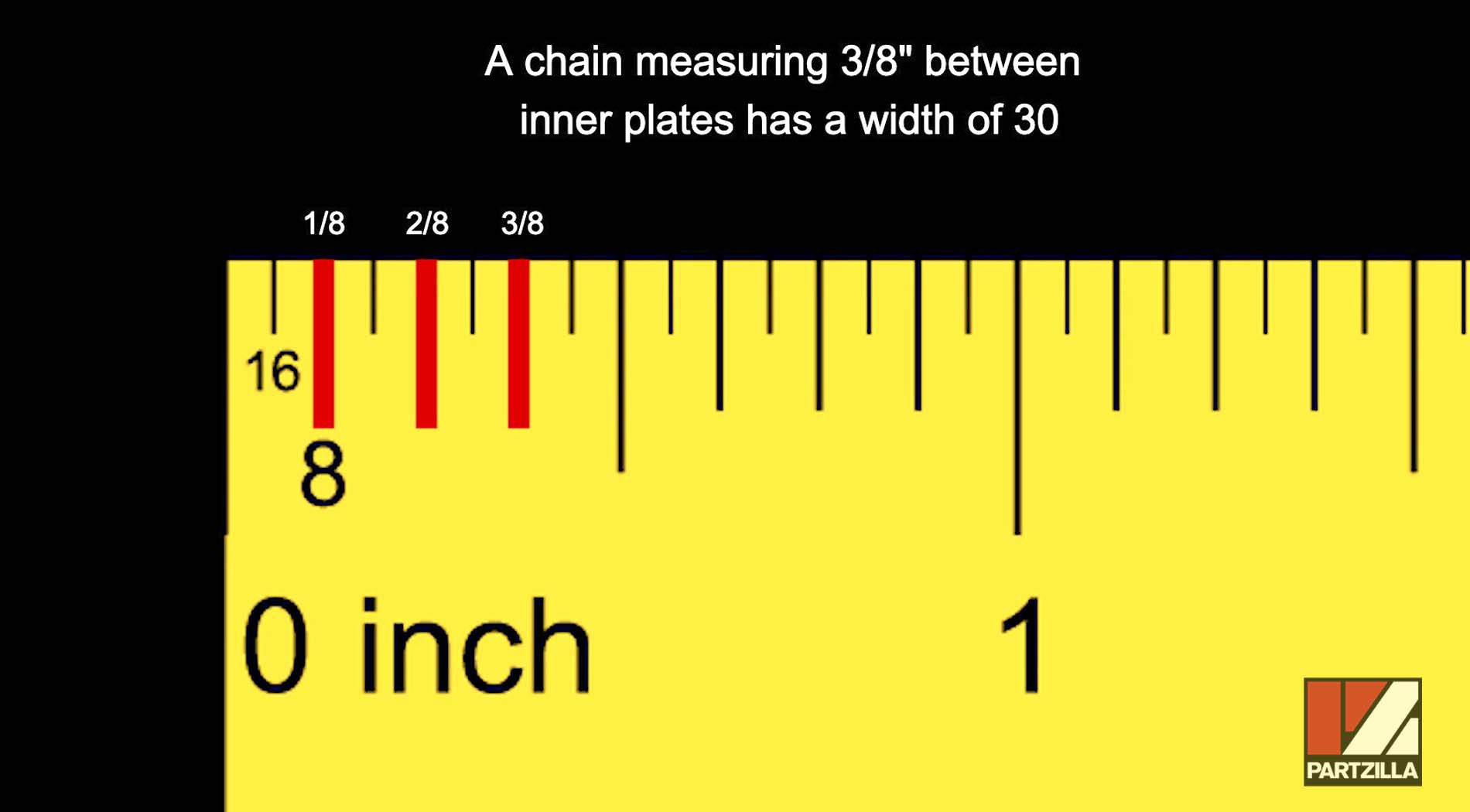 Motorcycle ATV chain width measurement diagram