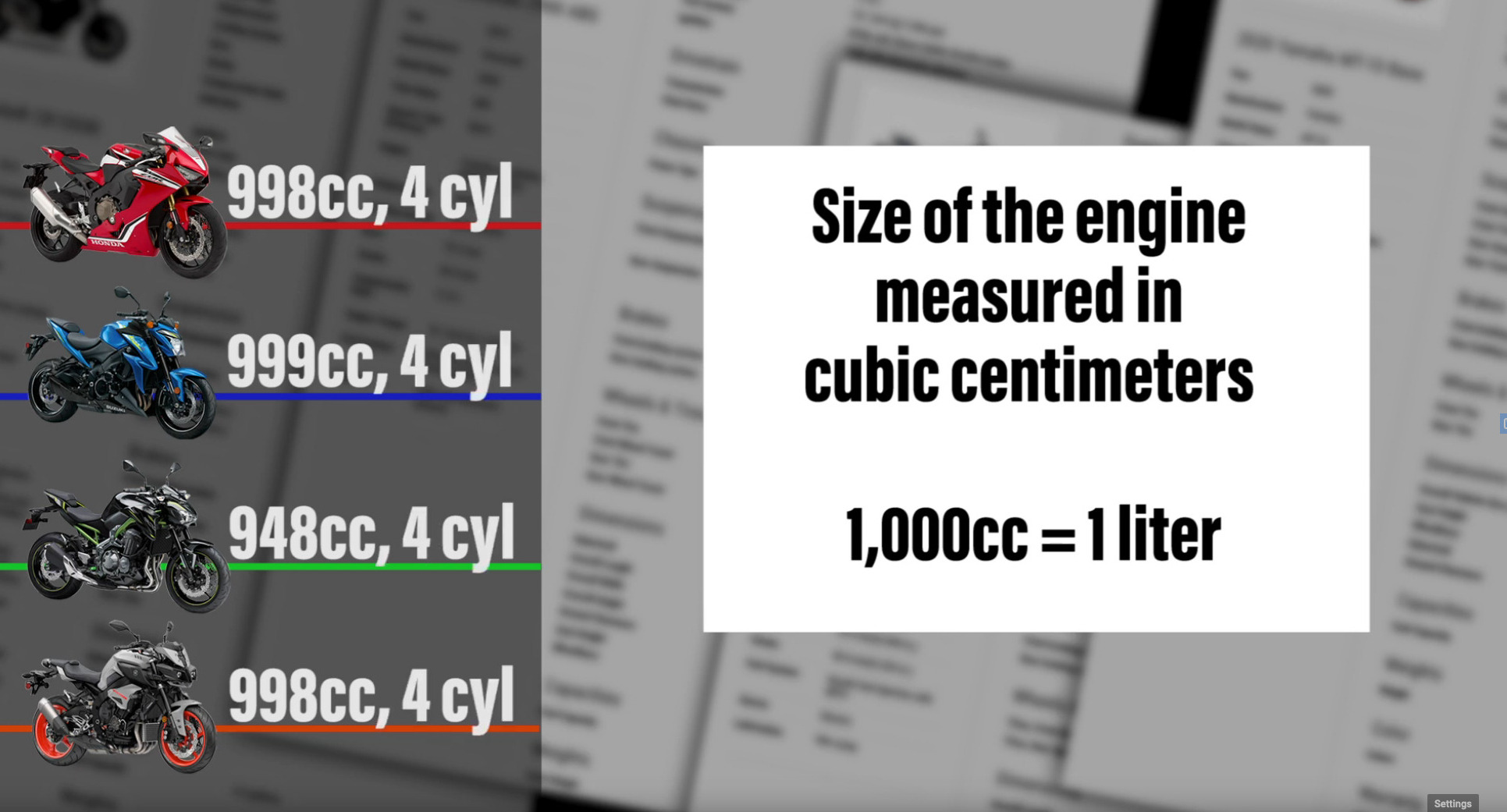 Motorcycle spec sheets engine type