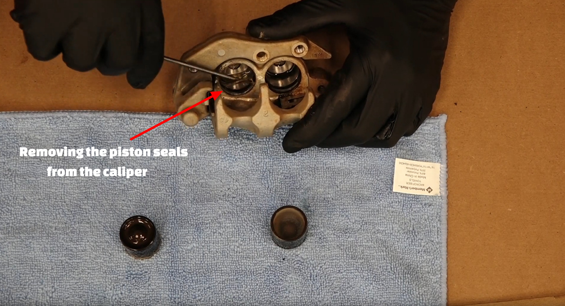 Brake caliper piston seals removal