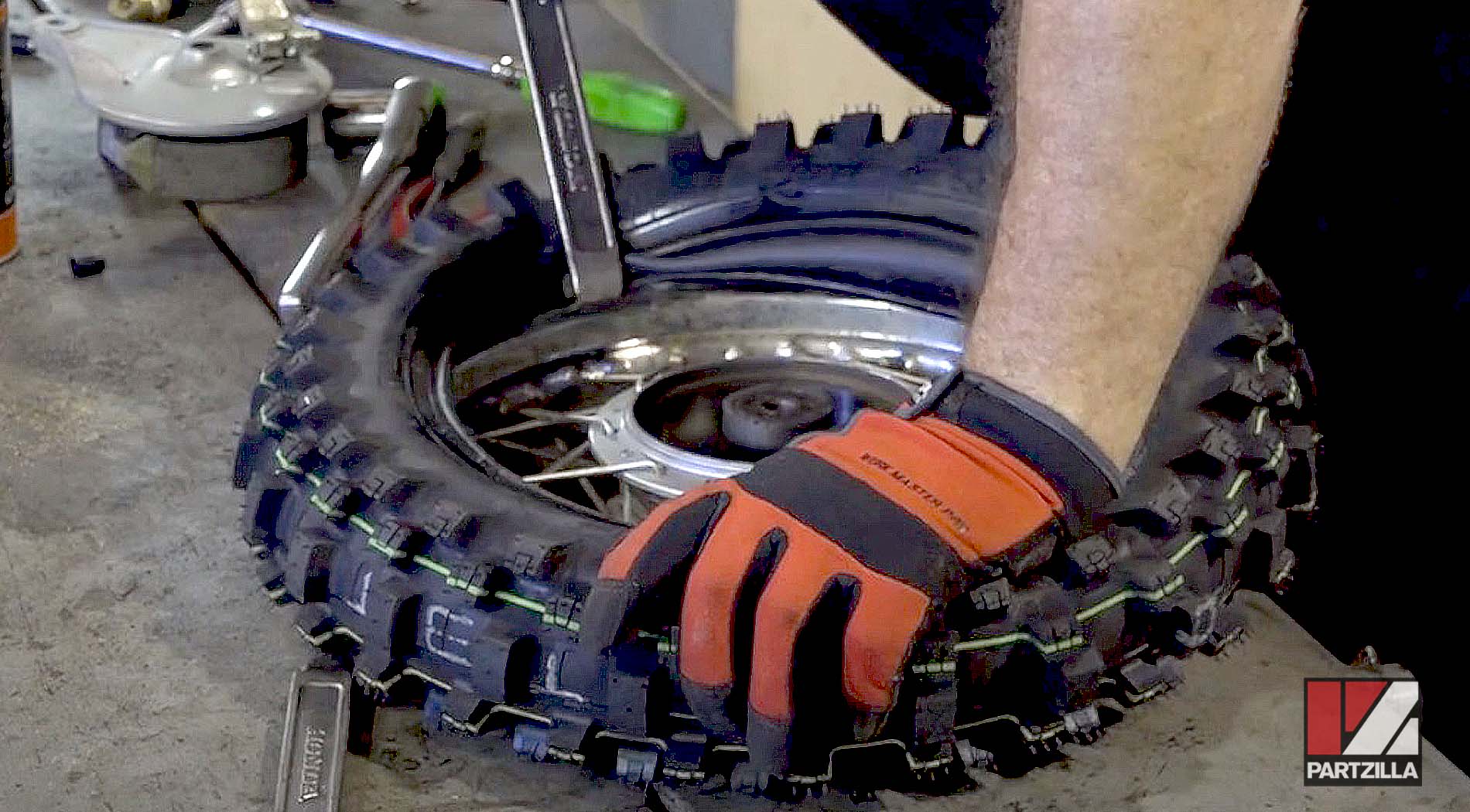 Kawasaki dirt bike new tire installation
