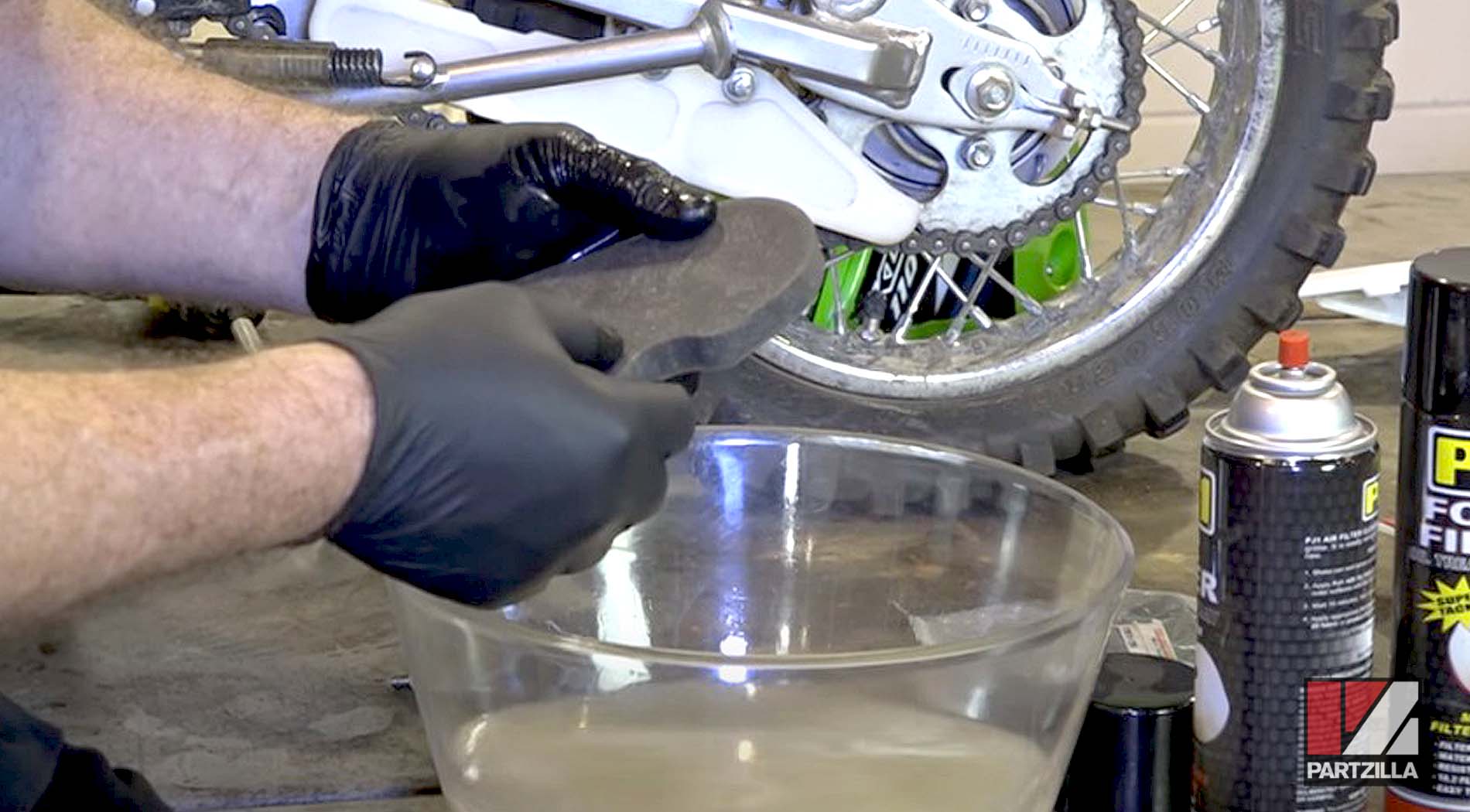 Kawasaki KLX 110 motorcycle air filter cleaning