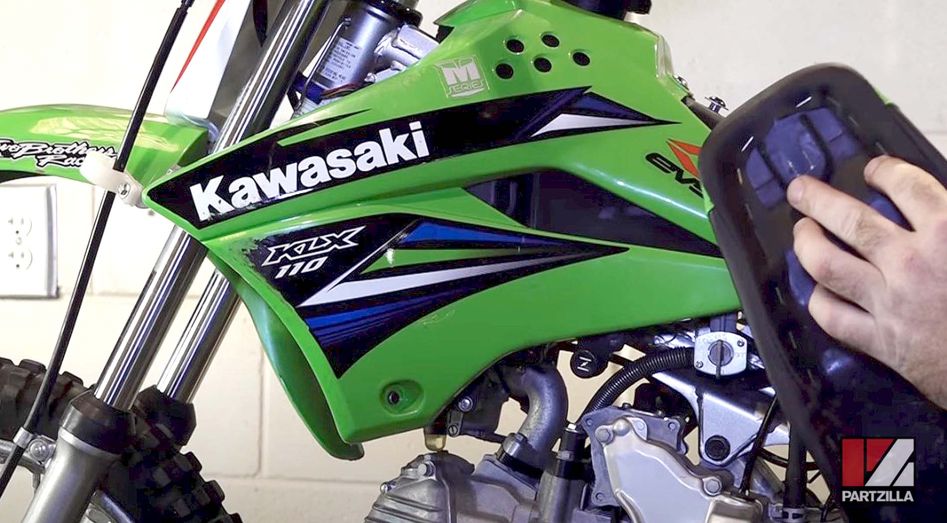 2015 Kawasaki KLX 110 dirt bike air filter replacement
