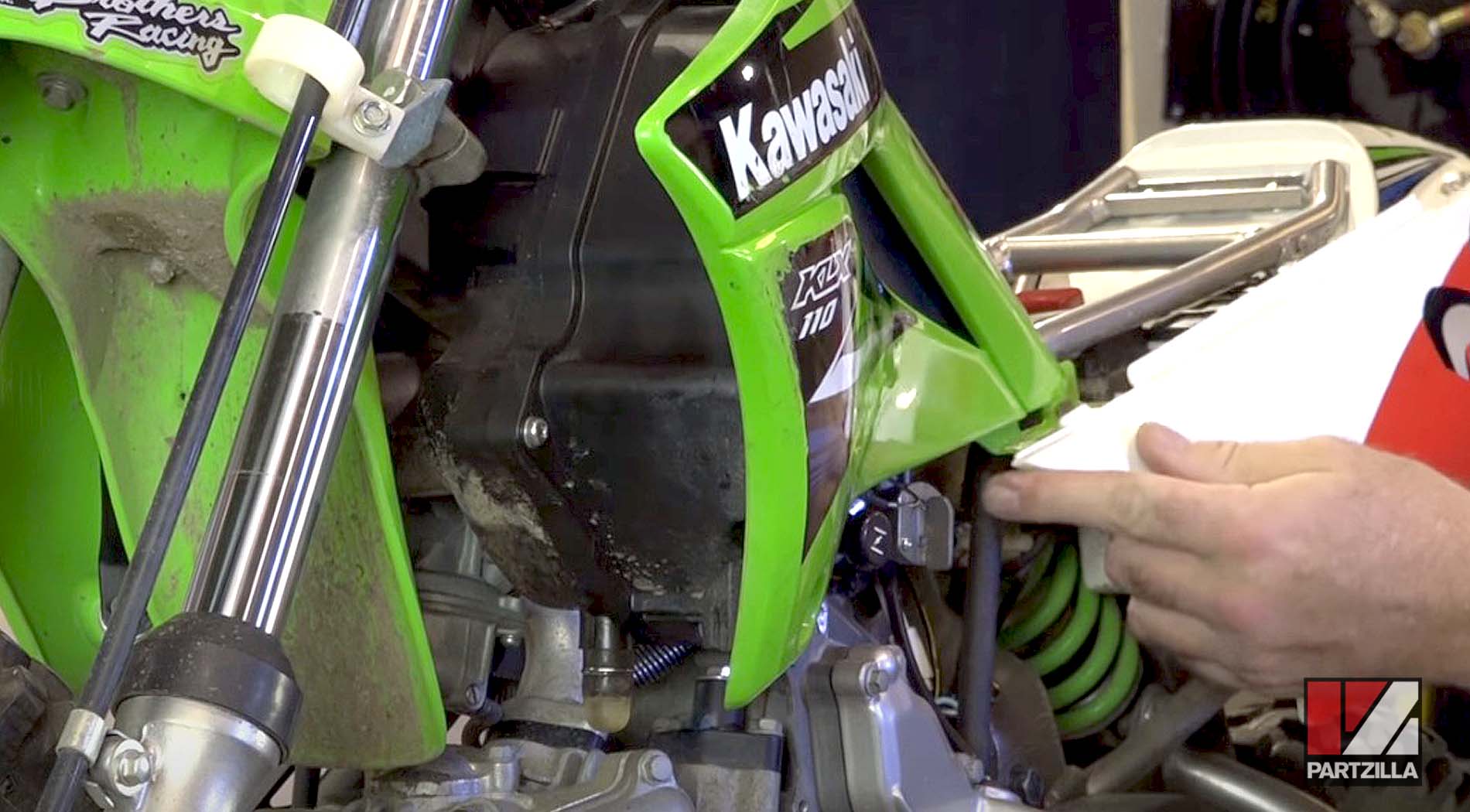 Kawasaki KLX 110 dirt bike air filter replacement