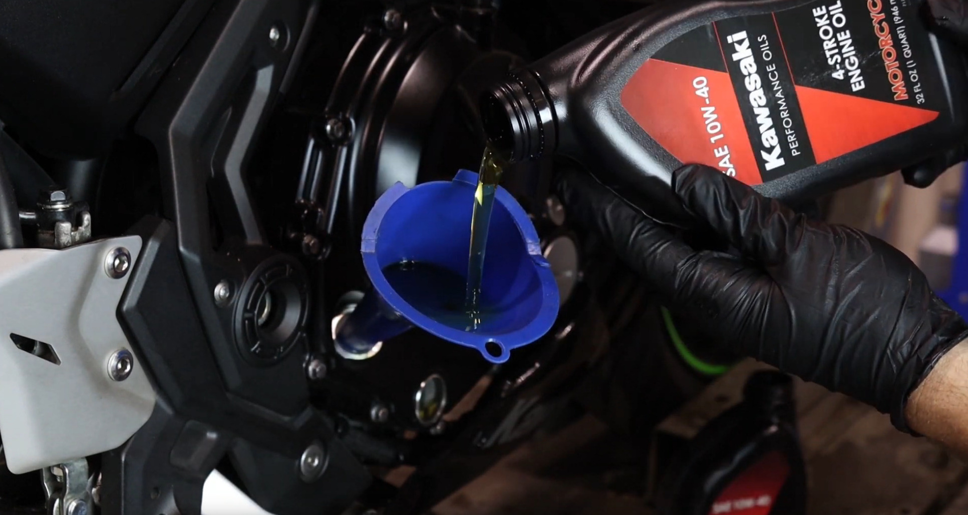 Kawasaki EX650 motorcycle oil change