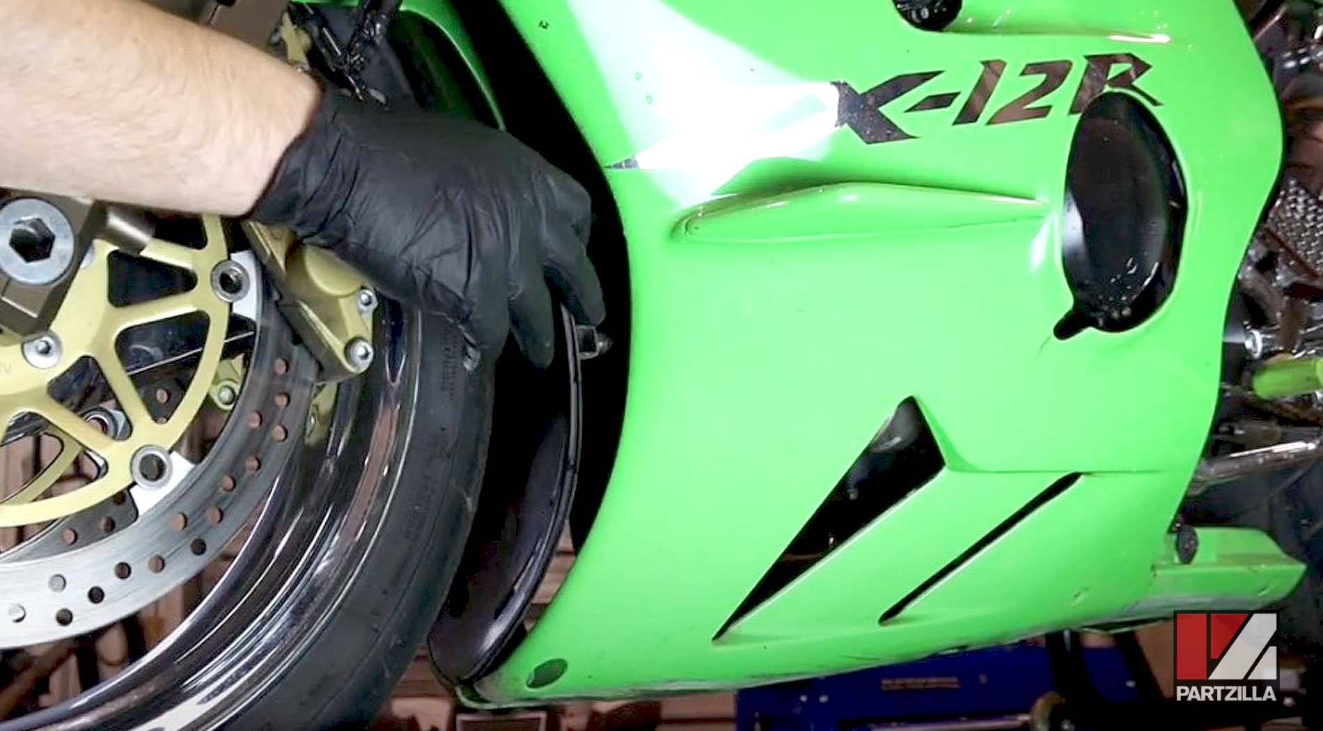 Kawasaki Ninja ZX12R sports bike engine oil change