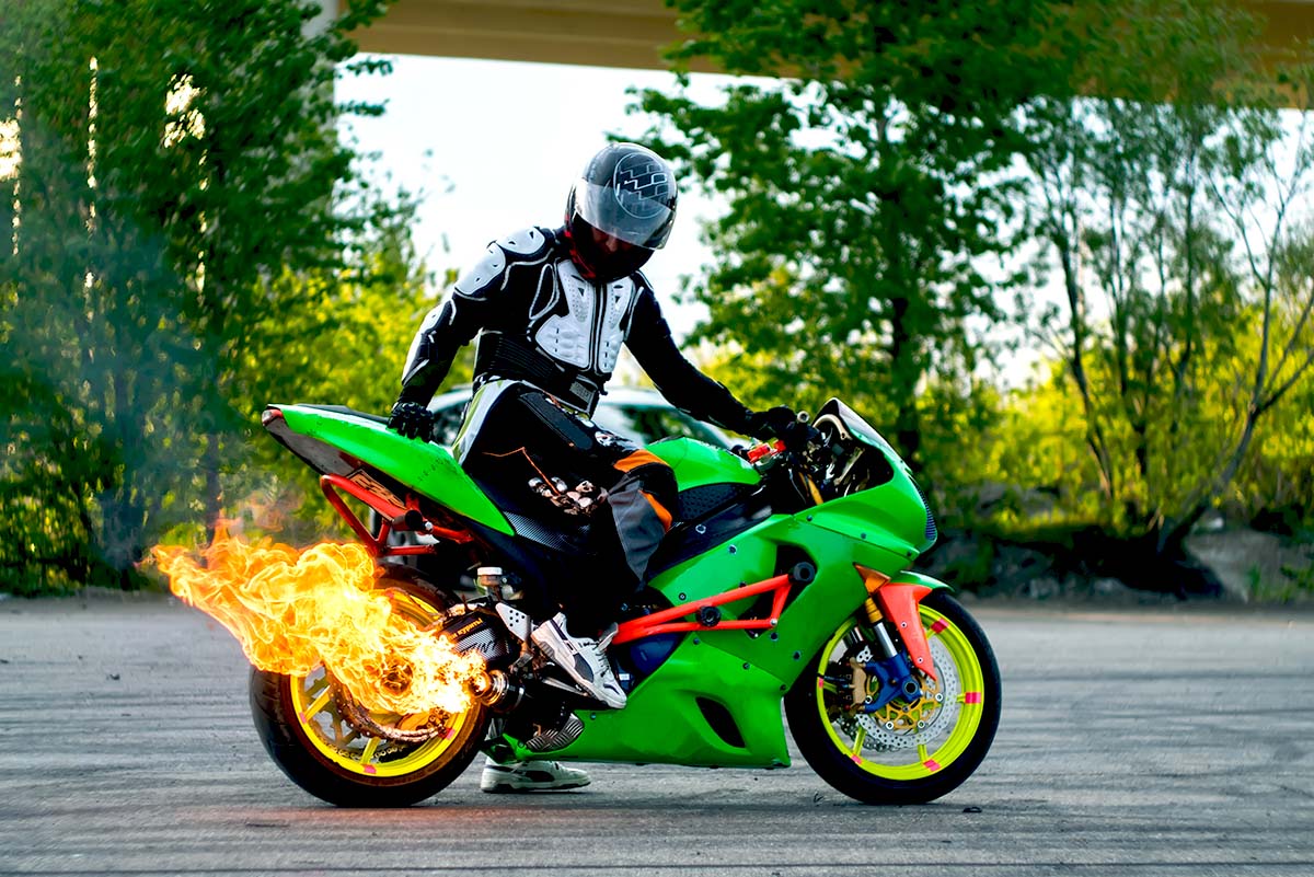 Motorcycle exhaust fire
