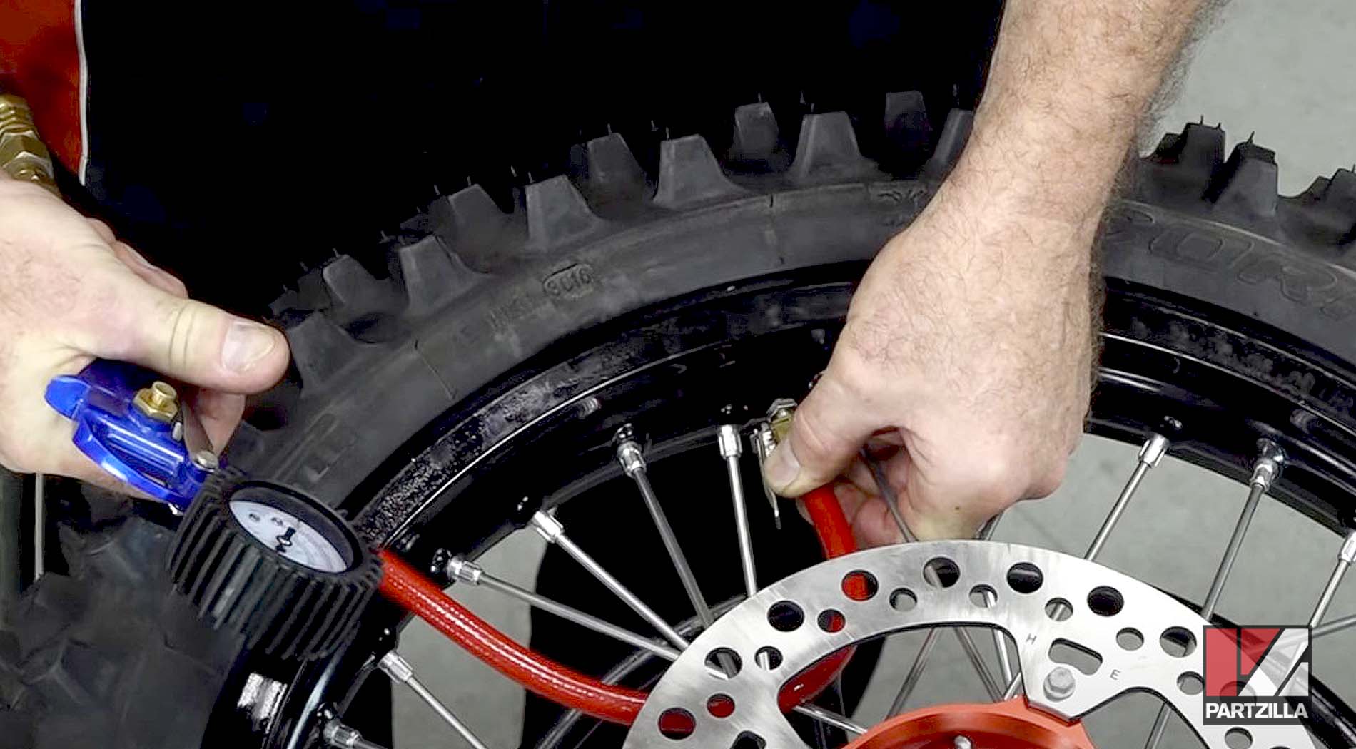 Routine motorcycle maintenance tire check