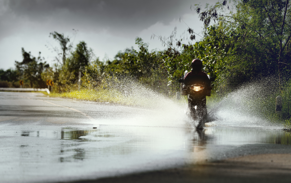 Motorcycle riding in the rain