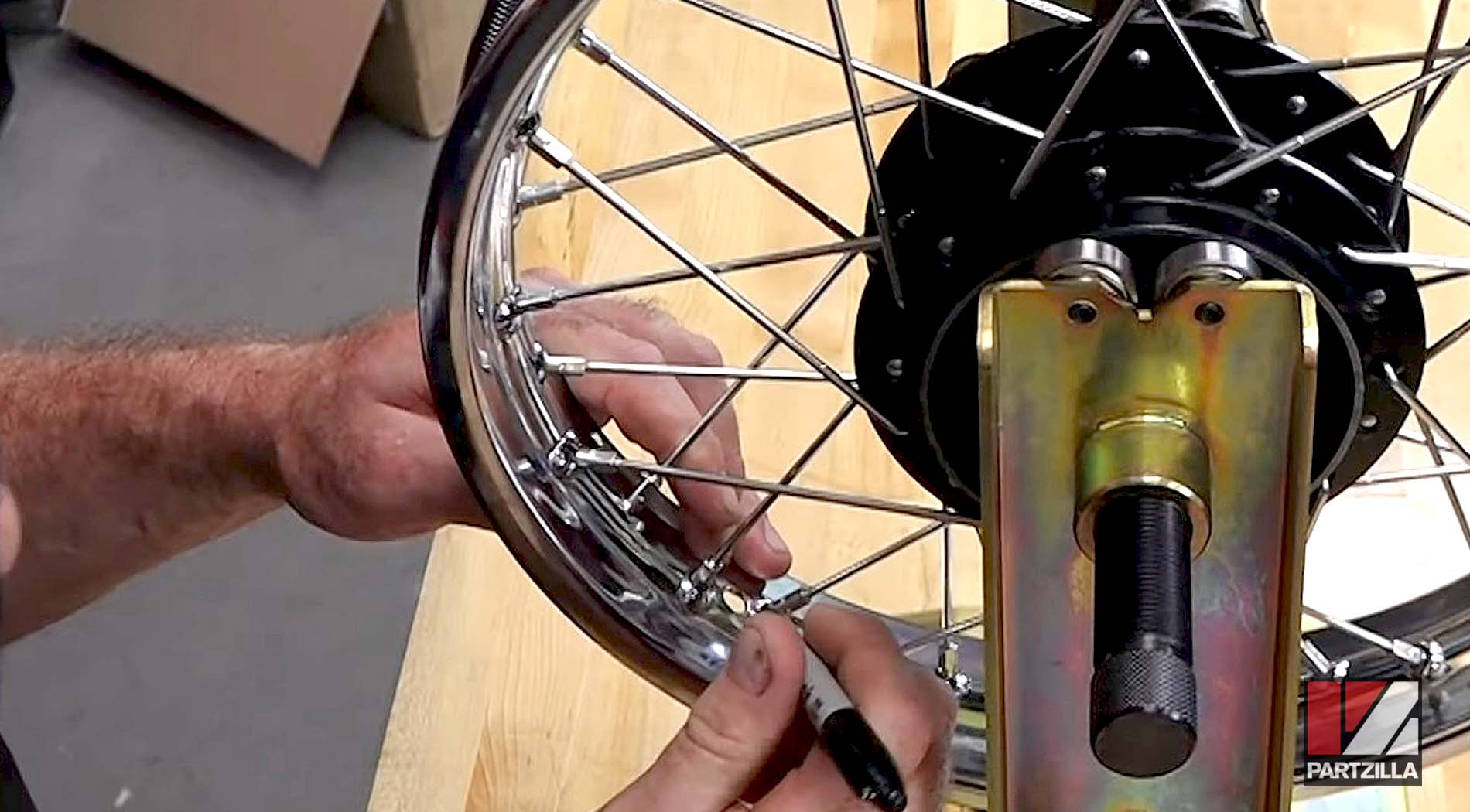 Motorcycle wheel balancing marking