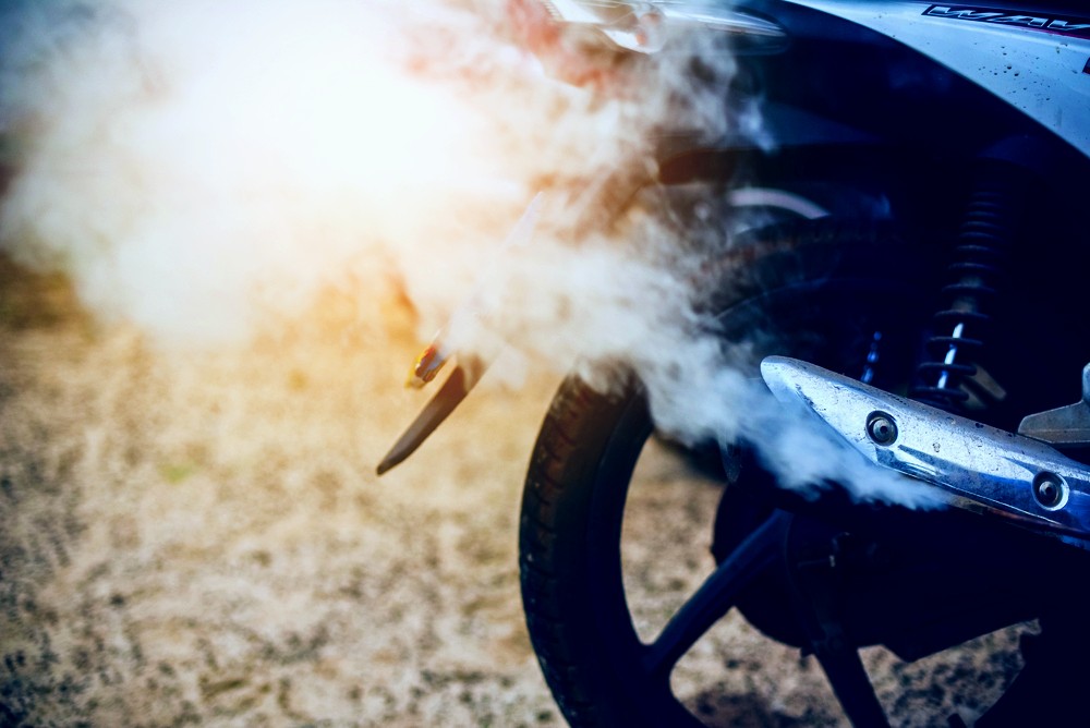 Motorcycle exhaust smoke blue