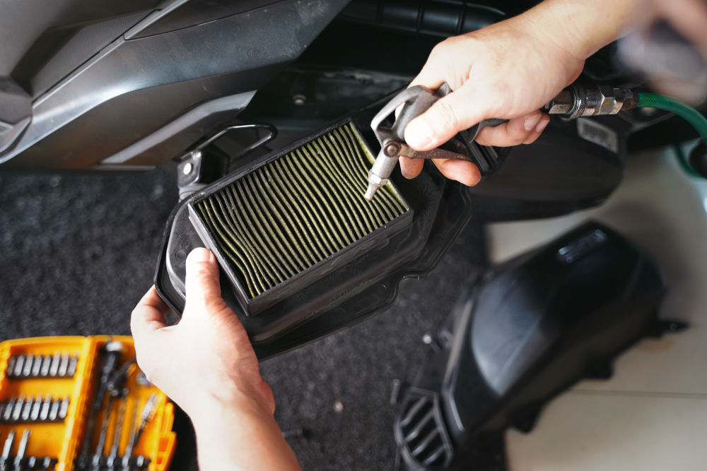Motorcycle maintenance air filter cleaning