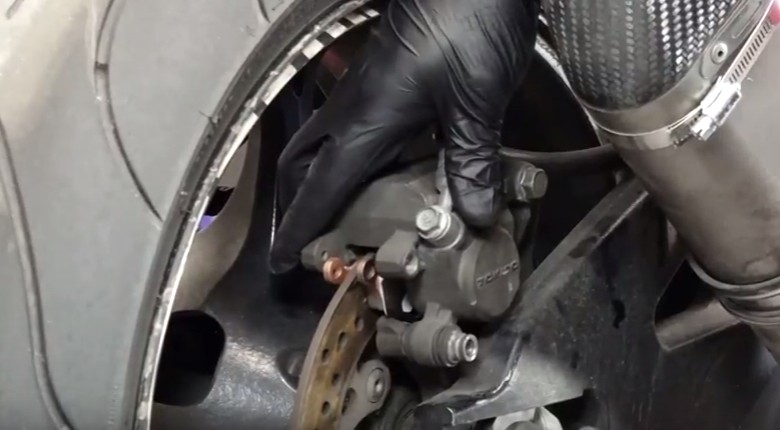 Suzuki GSXR motorcycle rear brake pads change