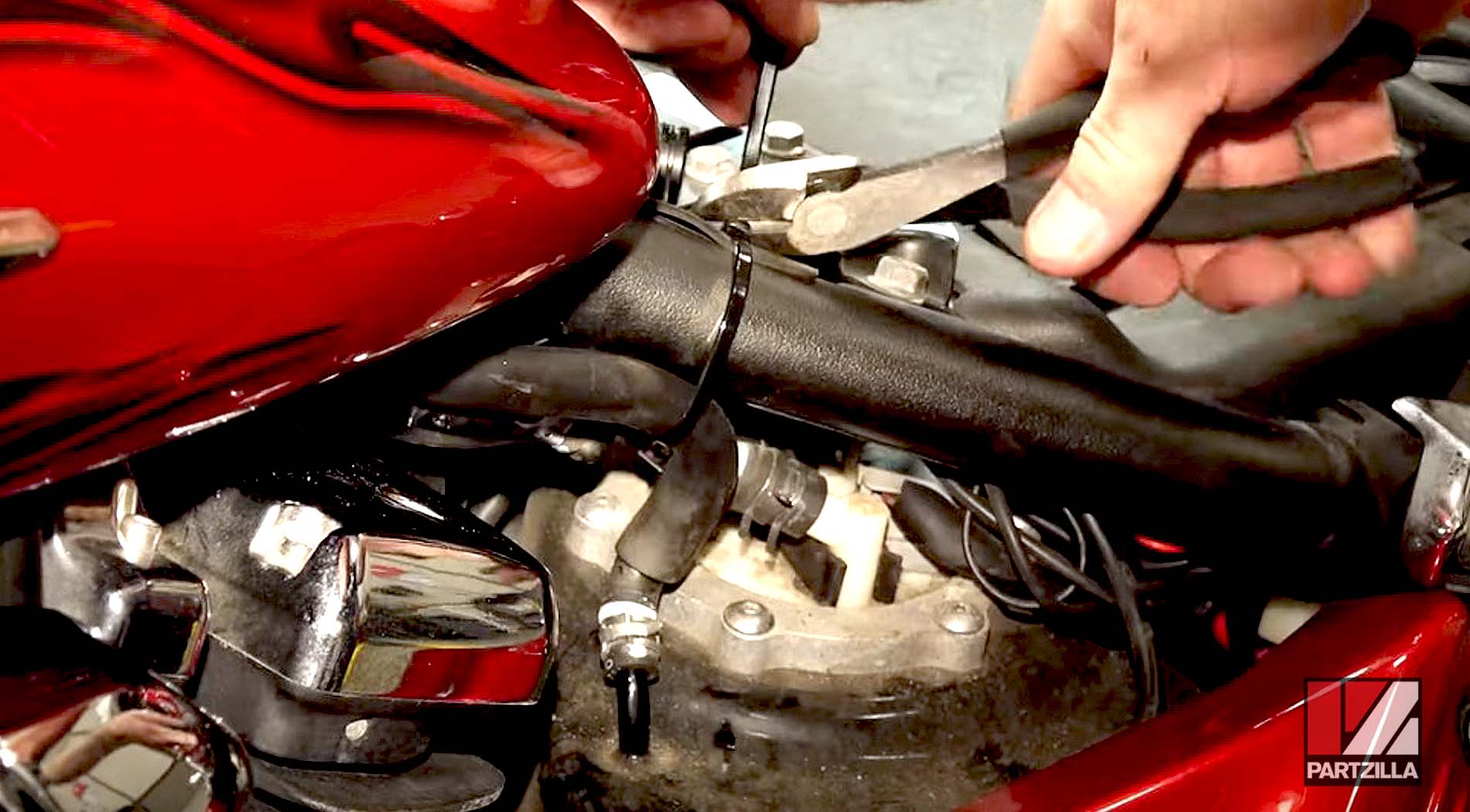 Yamaha Raider motorcycle air filter change reinstall fuel tank