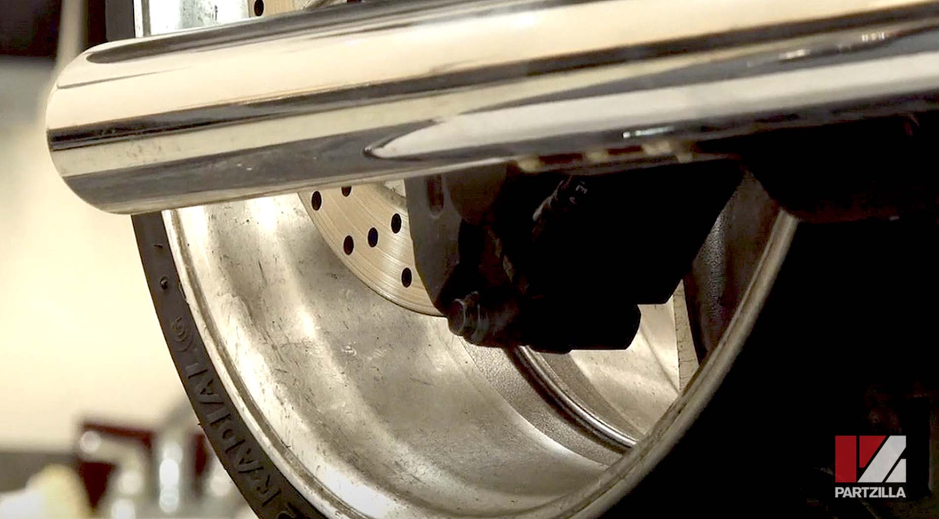 Yamaha Raider motorcycle rear brake pads inspection