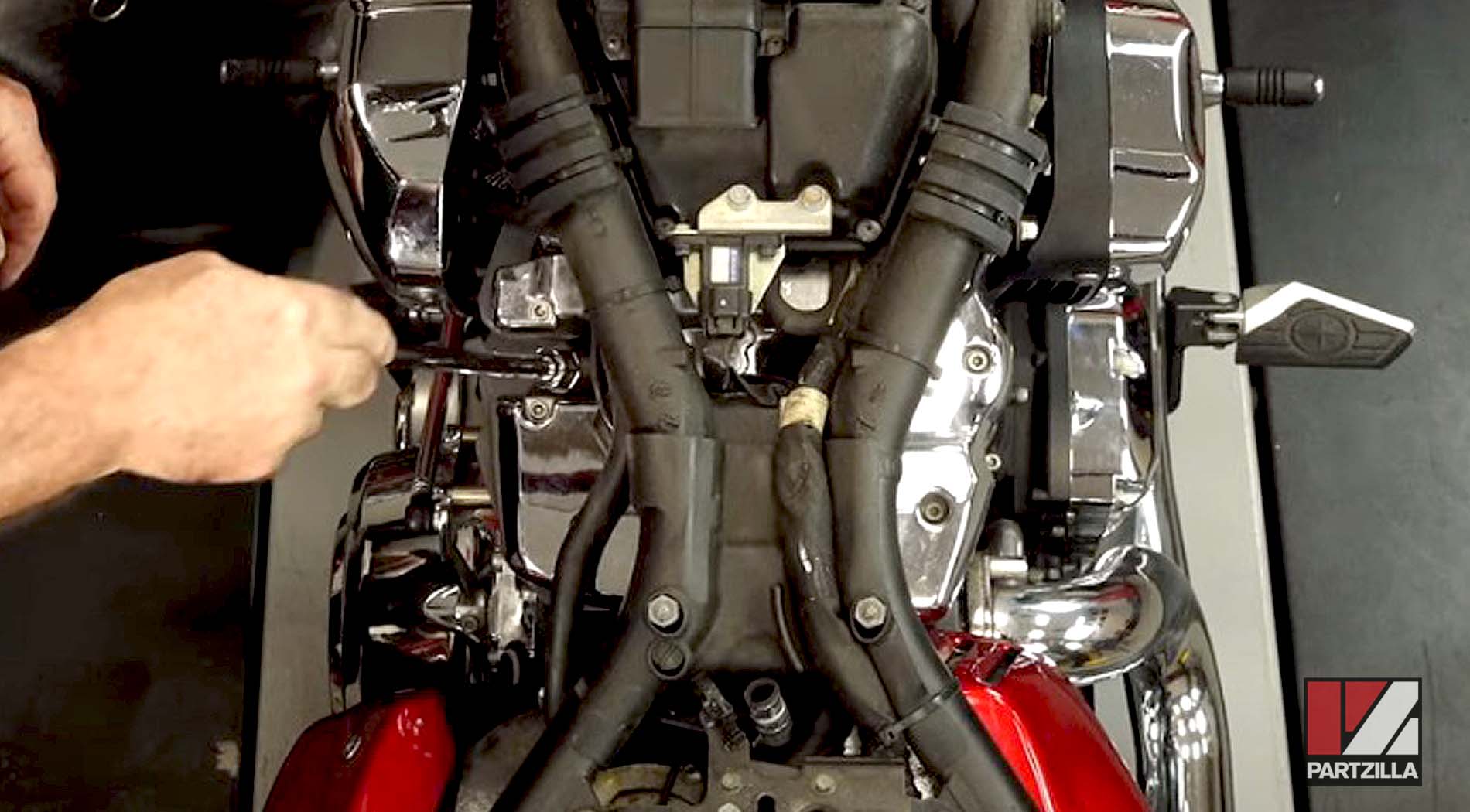 Yamaha Raider motorcycle spark plugs change remove old plugs