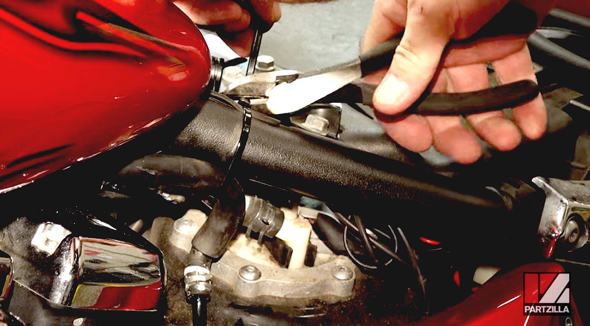 Yamaha Raider motorcycle spark plugs replacement reinstall fuel tank