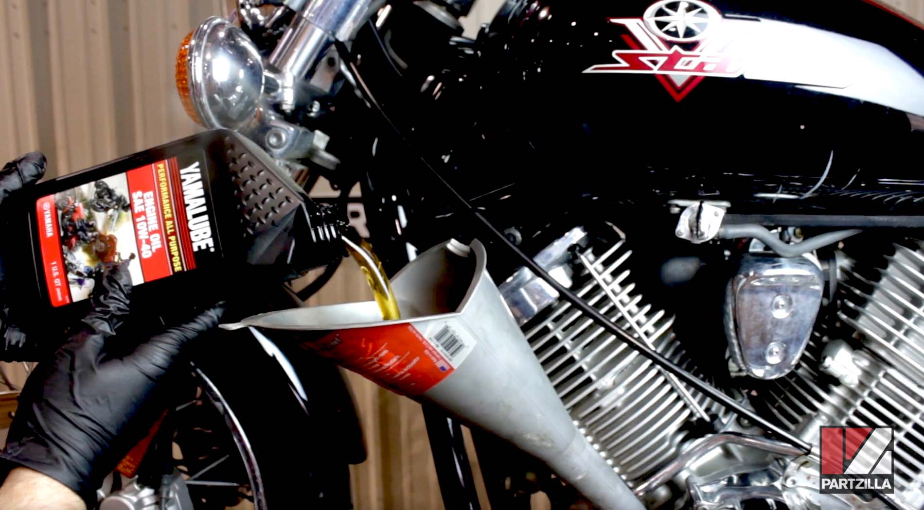 Yamaha V-Max motorcycle oil change refill