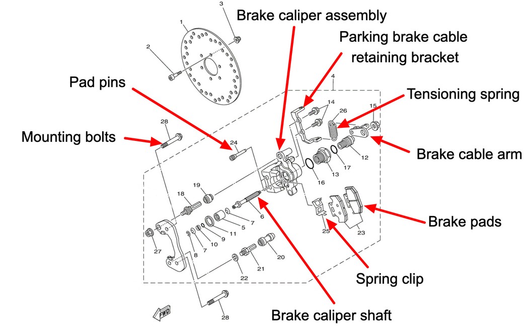 Yamaha YXZ100R brake caliper assembly diagram